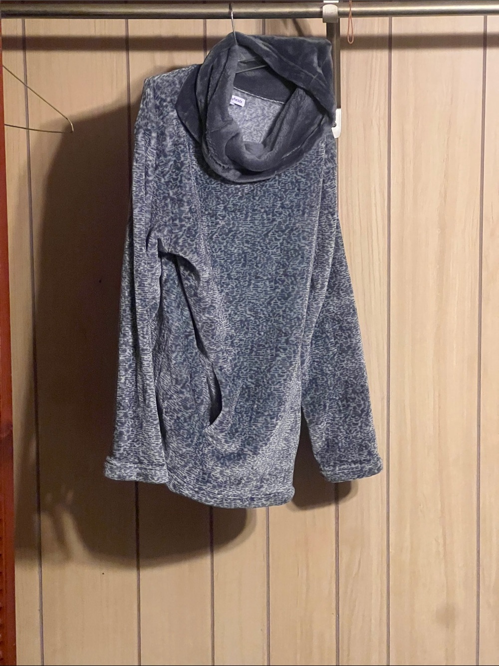 Plush Funnel Neck Pullover Sweater in Heathered Gray-Blue